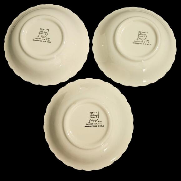 Sebring Pottery Laguna 6.25" Bowls Set of 3 22K Gold Trim Floral USA - Picture 5 of 6